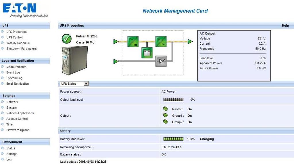 4.8 Launching Device or application Web interface From the Status panel, you can access the Web Page for Eaton cards or applications including an on-board web server.