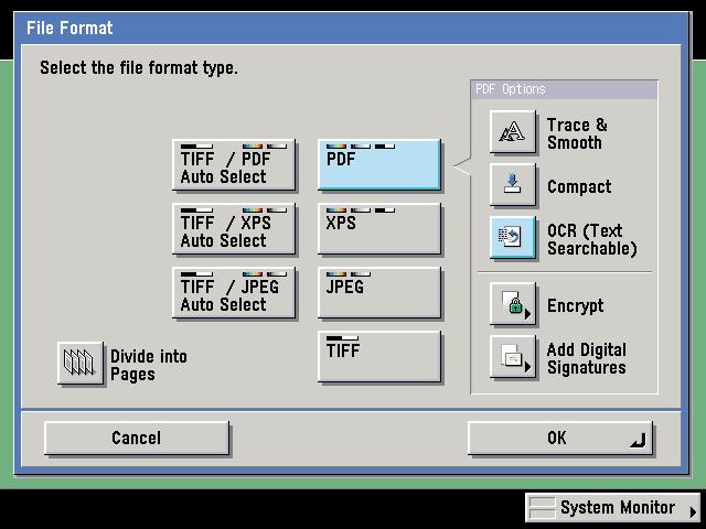 What You Can Do with This Machine (Address Book/Send Basic Features Screen) To Specify a File Format and Send a Document You can select JPEG, TIFF, PDF, or XPS as the file format for the document you