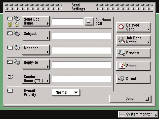 Sending/Facsimile Functions What You Can Do with This Machine (Send Settings Screen) On the Send Settings screen, you can specify when to send a document and the settings to use when sending, and