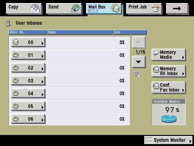 Mail Box Functions Mail Box Function Overview There are three types of boxes when using the Mail Box function: User Inboxes, Confidential Fax Inboxes, and the Memory RX Inbox.