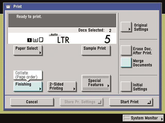 Mail Box Functions Mail Box Function Overview Printing Documents Stored in a User Inbox Use the Print screen, Change Print Settings screen, and Special Features screen when printing documents stored
