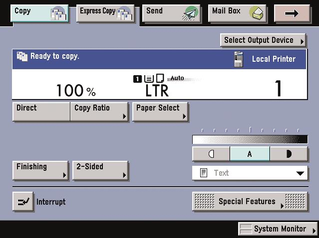 Copying Functions sic Features Screen Paper Selection You can set the machine to select the paper size.