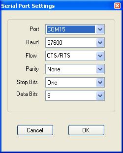 Figure 12 If using the USB Dongle, set the Port value to the COM port of the USB Dongle from step 1. For the other settings, use the default values as shown in Figure 12.
