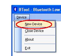 BTool, running on the PC, communicates with the USB Dongle through this virtual serial port.