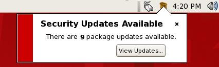 alert users when a new update is available. Figure 3.5. Package Updater Applet The Package Updater Applet stays in the notification tray of the desktop panel and checks for new updates periodically.