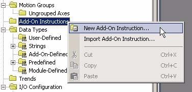 Chapter 1 Designing Add-On Instructions Creating an Add-On Instruction Follow these steps to create a new Add-On Instruction. 1. Open an existing or new project. 2.