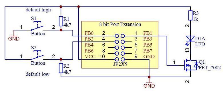Figure 14: Simple example circuit for Expansion Port Please note that if Vcc is used as power supply for your circuit, the total current of an USB device may not exceed 500 ma (during plug-in the