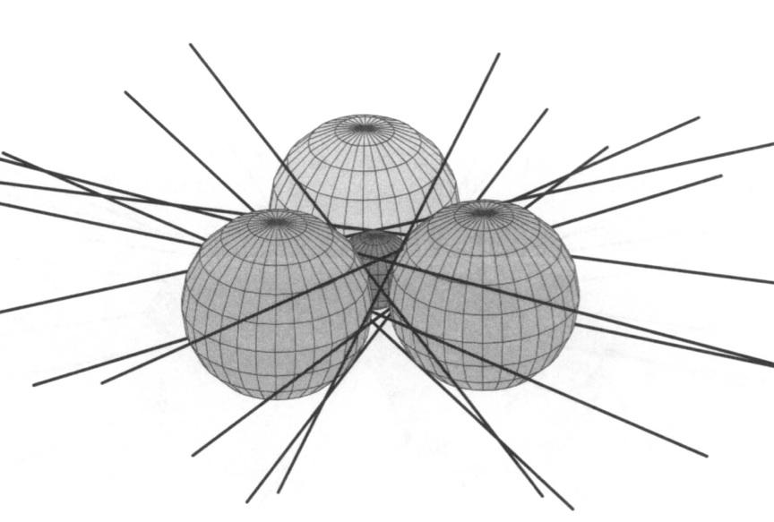 Four spheres with coplanar centers and 12