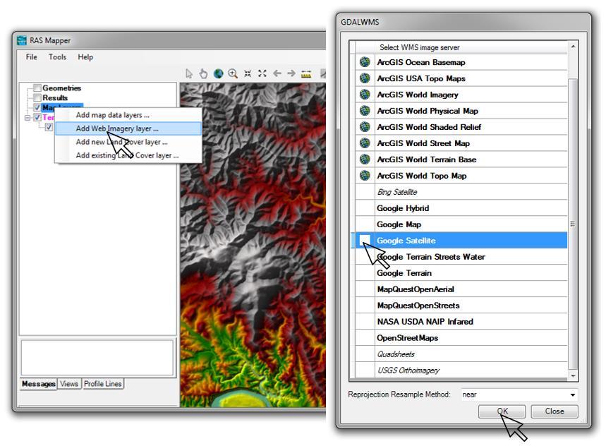 Toggle on the Terrain button to view Right-click on Map Layers, select Add Web Imagery