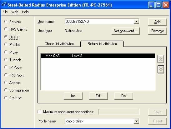 5. Configure the Non-EAP user with user-name, password (as