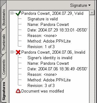 Page 17 Signatures A digital signature, like a conventional handwritten signature, identifies a person or entity signing a document.
