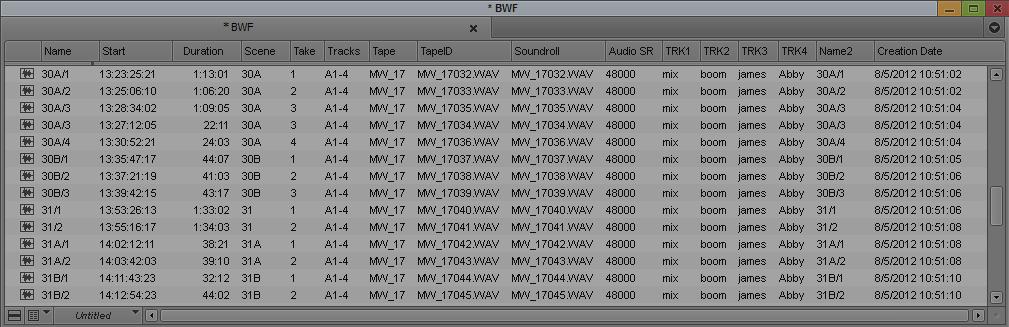 Fig. 1 Example of metadata from a BWF file. 24/25 Considerations Productions in PAL-based countries use either 24.000 or 25.