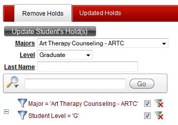 At this point you can narrow down the list using the options at the top of the page. o Select the Drop Down Arrow and choose from the list of available Majors and Levels.