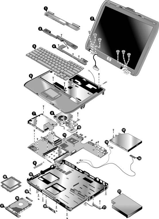 Figure 4-1 Exploded View ze4x00, HP nx9005 and