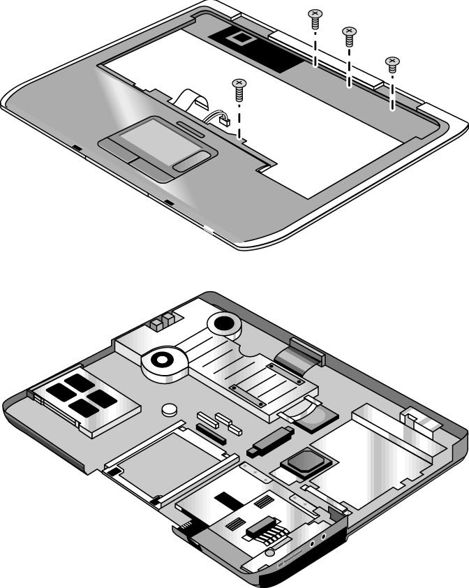 7. Position the notebook so the front faces forward. 8. Disconnect the floppy drive flex cable from the low insertion force (LIF) connector to which it is connected. 9.