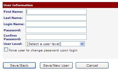 b. User Permissions: Notice that the user permissions you can grant change depending on the level User. c. Place a checkmark (or uncheck) the Force user to change password upon login field.