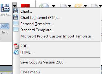 SAVE AS Choose to save as a Chart, Template, or Microso Project Custom Import Template (Schedule must have