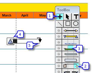 ADD A BAR AND SYMBOL TO AN ALREADY EXISTING SYMBOL IN THE SCHEDULE. 1. In the toolbox, select the LARGE PLUS tool. 2. Select a symbol in the toolbox. 3.