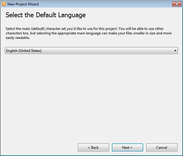 Now, you can select the default language for your project. By default, it is U.S. English, but you can choose another from the drop-down.