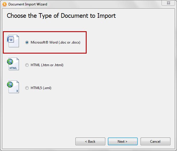 Choose Microsoft Word and click Next.