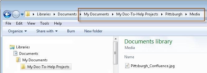 Inserting a Graphic First, the graphic we need must be moved into our project. Using Windows Explorer, navigate to \\My Doc-To-Help Projects\Samples\All About Pittsburgh Word\Media.
