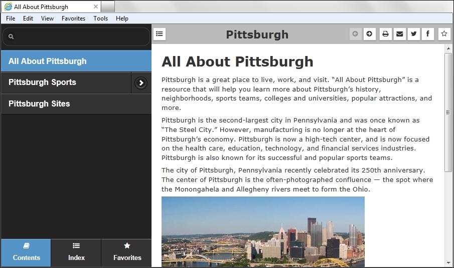 Let's build our target now and take a look at it. First, save and close PittsburghQuickTour.doc. Click the Build Target button in Doc-To-Help.