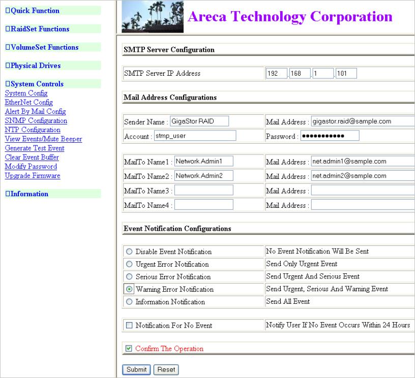 Figure 13: RAID array e-mail notification 6. Close the web browser and minimize the Areca application to the task bar.
