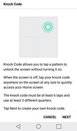 4. Use the 2x2 grid to create a sequence of knocks (or taps) to set your knock code.