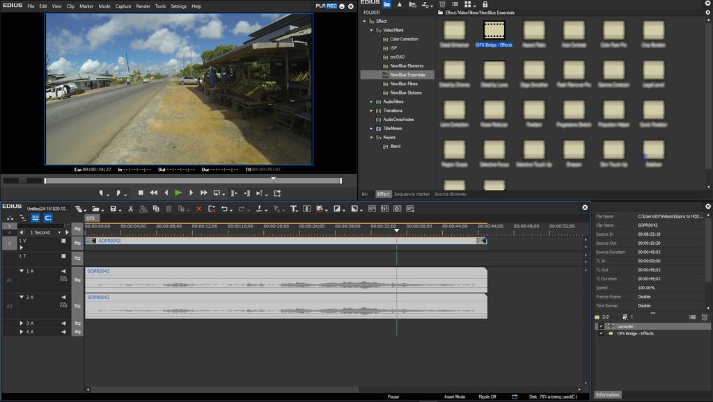 When you want to use an OpenFX effect you simply drag and drop [OFX Bridge-Effects] to the clip.