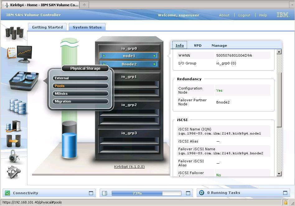 View of the web-based Graphical User Interface The Storwize V7000 also includes a new function called Easy Tier.