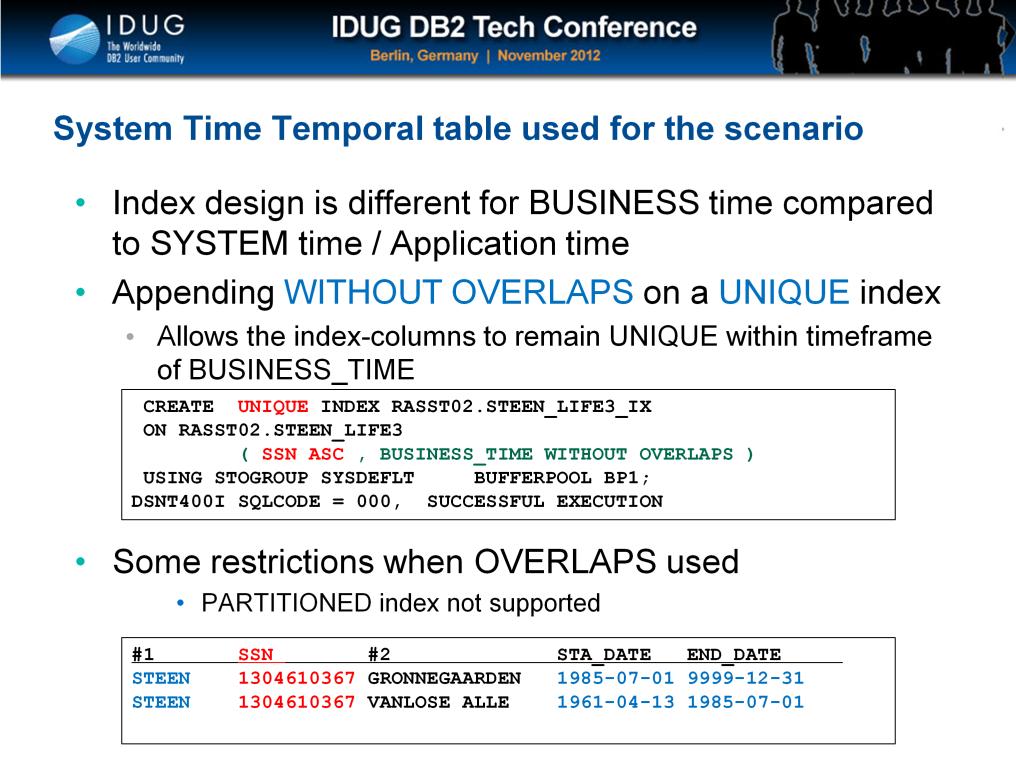 Like mentioned on the previous slide one UNIQUE key / value can have multiple entries due to different valid timeframes.