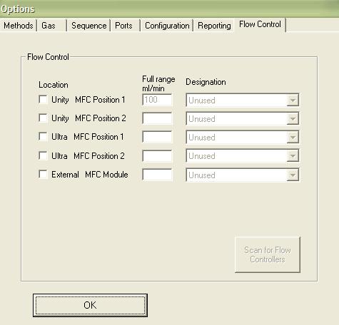 Click Scan for Flow Controllers (password is davinci) to automatically detect all MFCs present.