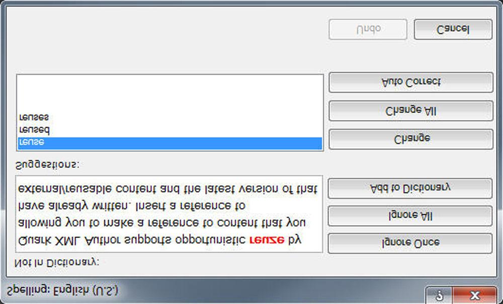ABOUT AUTHORING IN MICROSOFT WORD The Spelling dialog only displays misspelled words found within editable text, since read-only text may not be changed.