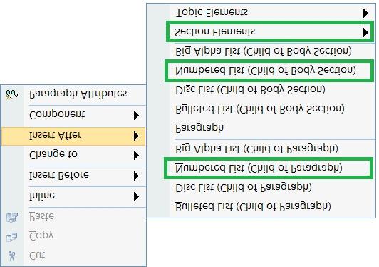 WORKING WITH TOPICS Quark XML Author would render the numbered list on the Word canvas similarly in each case.