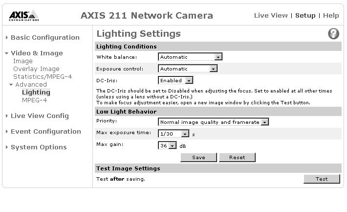 AXIS 210 - Configuration 25 Advanced Settings These web pages includes different settings for fine-tuning the image, Note that the advanced settings available depend on the camera model.