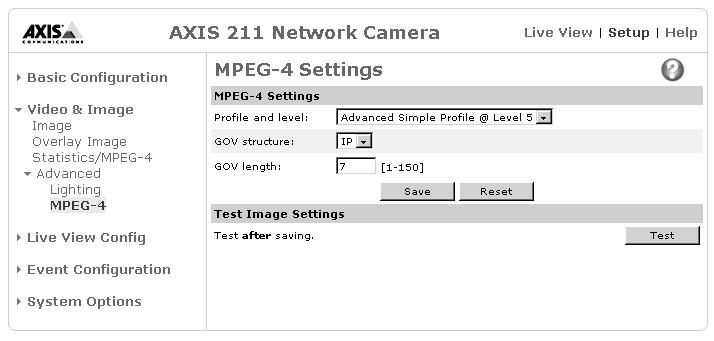 26 AXIS 210 - Configuration MPEG-4 Settings The MPEG-4 standard provides many different coding tools for various applications in different situations.