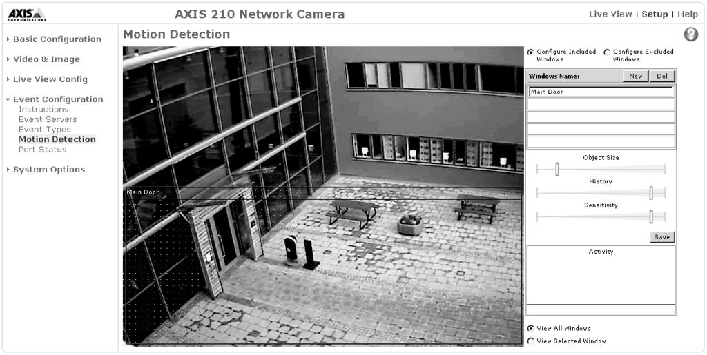 AXIS 210 - Event Configuration 35 Motion Detection The motion detection feature is used to generate an alarm whenever movement occurs (or stops) in the image.