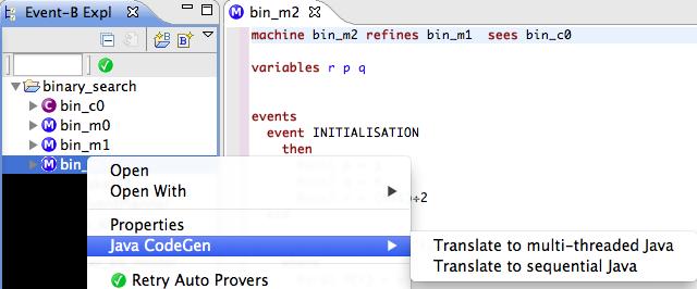 5.3 The EventB2Java Tool 77 all the Event-B syntax as explained in the next section. Finally, the Util package in the Eclipse project generated by EventB2Java includes utility methods.