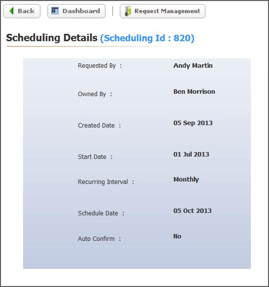 The Scheduling Details page is displayed. 4.2.2 Edit Recurring or Scheduled Usage Data Request To edit a recurring or scheduled usage data request. 1.