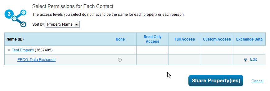 When the Exchange Data radio button is selected, a popup window appears: Enter your access permissions for the meter: 5.