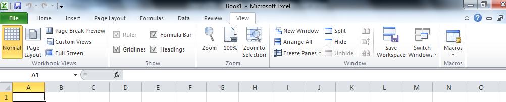 The View Tab This tab is used when changing the display of the worksheet area and the data it contains.