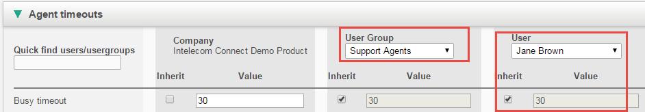 If you want one user to a have a different value then the user group, select the user group (e.g. Support agents) and then the user (e.g. Jane Brown): Then untick Inherit for Jane, enter a new value for Jane and click Save changes.