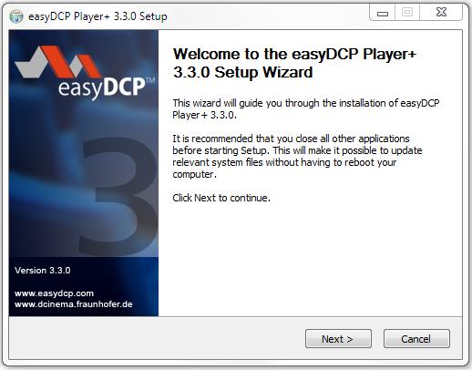 4 Installation The installation of easydcp Player will only take a few minutes. You can download a single executable setup file (for Windows and for Mac OS X) here: www.easydcp.com 4.