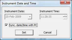 FIGURE 2-3 Set Time This will open the Instrument Date and Time dialog box as shown in FIGURE 2-4.