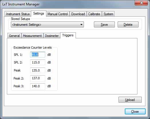 Triggers Menu FIGURE 2-10 Settings; Triggers Menu Creating a New Setup Note that setups which have been created and stored previously can be recalled, and modified if necessary, instead of creating