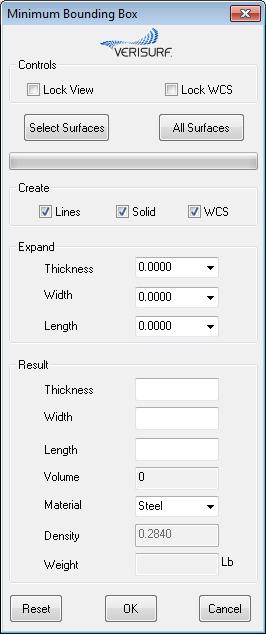 Minimum Bounding Box This function provides the operator to quickly and easily determine the size of raw material for a machining project; the weight of the project based