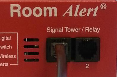 Connect the other end to the Light Tower/Relay Switch port on the compatible Room Alert or to the digital port