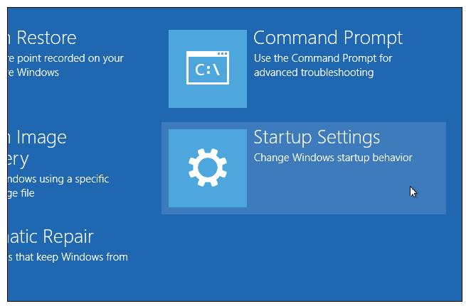 Select the Startup Settings tile on the Advanced options screen.