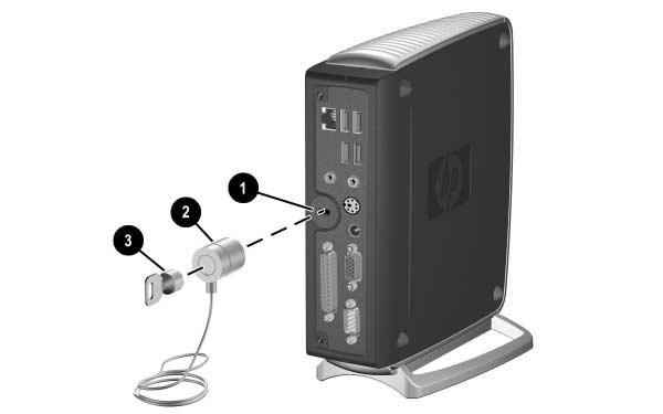 B Security Provisions Securing the Thin Client The HP Compaq t5000 thin client models are designed to accept a security cable lock. A separate security cable lock option is available for thin clients.