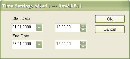 The next dialog which appears therefore already shows you the right simulation time settings for MIKE11. You only have to press the OK button.